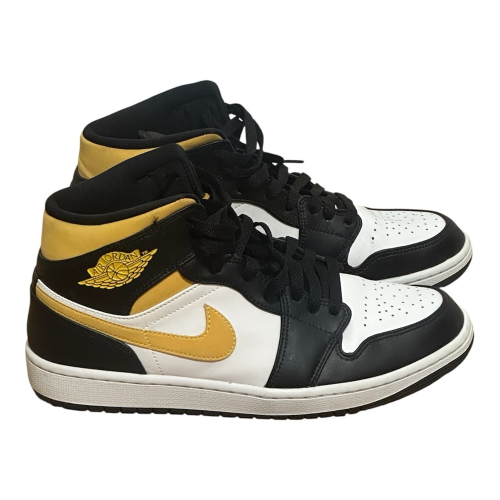 Nike Air Jordan 1 Mid Pollen Yellow/Black/White Upper Leather Sneakers